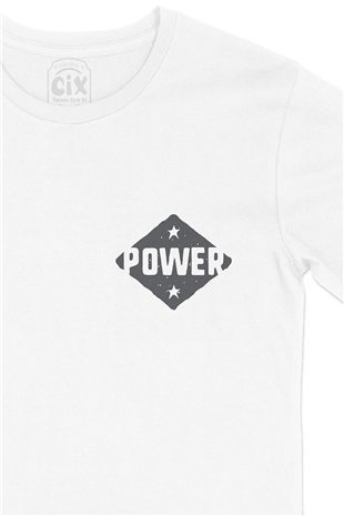 Power Cep Logo Tasarımlı Beyaz Tişört