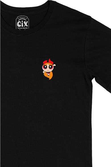 Powerpuff Girls Blossom Cep Logo Tasarımlı Siyah Tişört