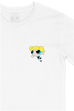 Powerpuff Girls Bubbles Cep Logo Tasarımlı Beyaz Tişört