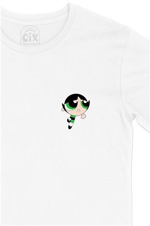Powerpuff Girls Butter Cup Cep Logo Tasarımlı Beyaz Tişört