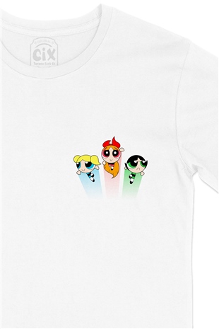Powerpuff Girls Cep Logo Tasarımlı Beyaz Tişört