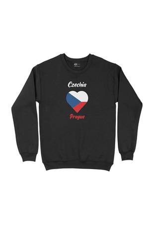 Prag Çekya Bayraklı Kalpli Siyah Sweatshirt