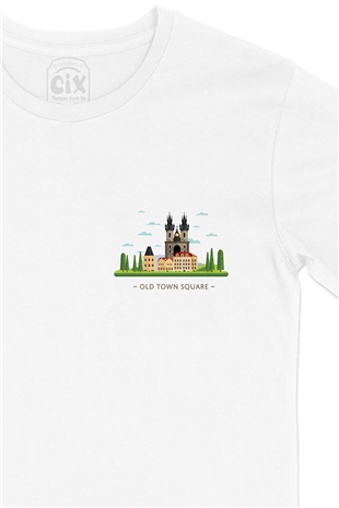 Prag Cep Logo Tasarımlı Beyaz Tişört