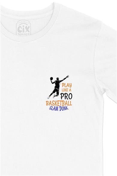 Pro Basketball Cep Tasarım Baskılı Beyaz Tişört