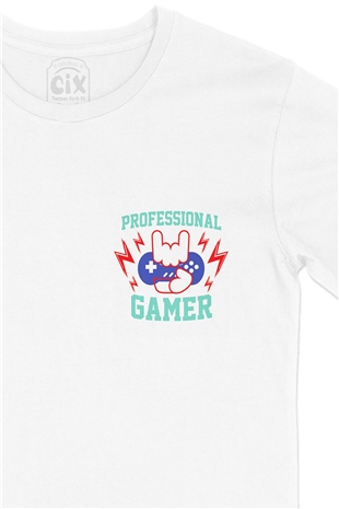 Professional Gamer Cep Logo Tasarımlı Beyaz Tişört