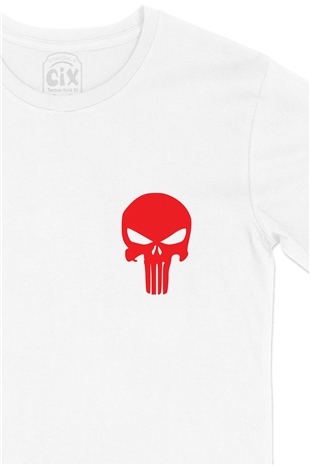 Punisher Cep Logo Tasarımlı Beyaz Tişört