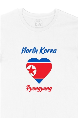 Pyongyang Kuzey Kore Bayraklı Kalpli Tişört