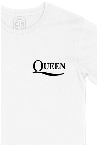 Queen Rock Cep Logo Tasarımlı Beyaz Tişört