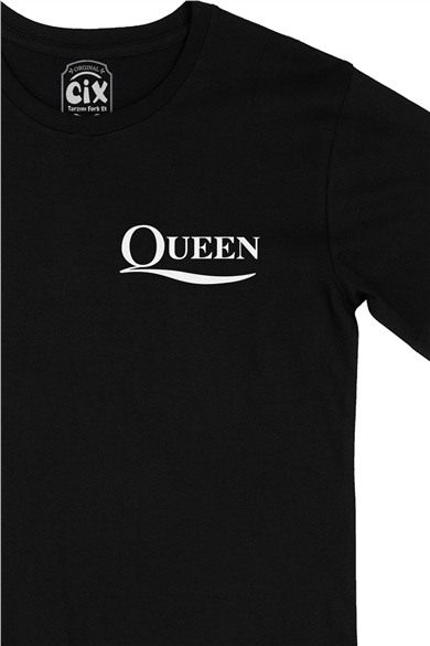 Queen Rock Cep Logo Tasarımlı Siyah Tişört