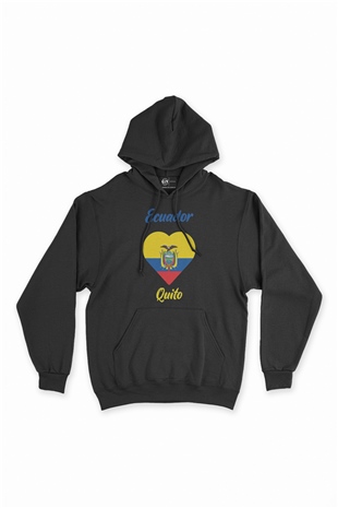 Quito Ekvator Bayraklı Kalpli Siyah Sweatshirt Hoodie