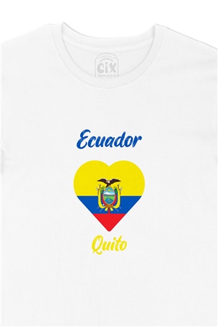 Quito Ekvator Bayraklı Kalpli Tişört