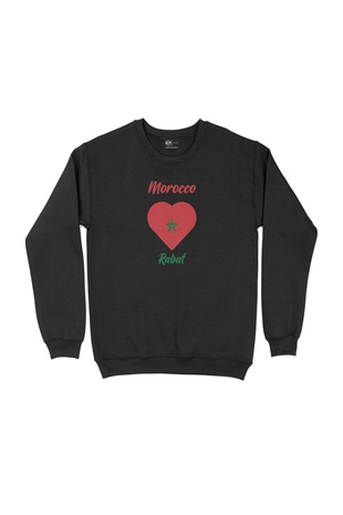 Rabat Fas Bayraklı Kalpli Siyah Sweatshirt