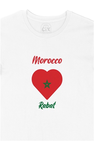 Rabat Fas Bayraklı Kalpli Tişört