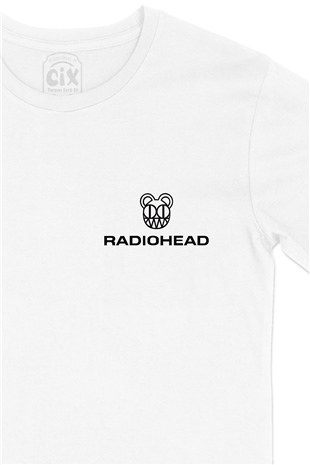Radiohead Logolu Cep Logo Tasarımlı Beyaz Tişört