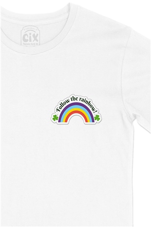 Rainbow Gökkuşağı Cep Logo Tasarımlı Beyaz Tişört