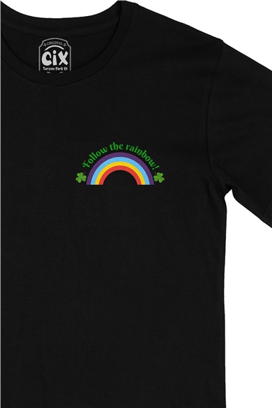 Rainbow Gökkuşağı Cep Logo Tasarımlı Siyah Tişört