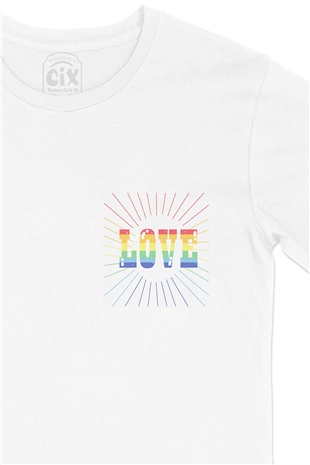 Rainbow Love Cep Logo Tasarımlı Beyaz Tişört