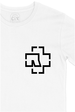 Rammstein Logolu Cep Logo Tasarımlı Beyaz Tişört
