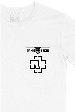 Rammstein Tasarımlı Cep Logo Tasarımlı Beyaz Tişört
