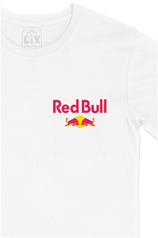 Red Bull Cep Logo Tasarımlı Beyaz Tişört