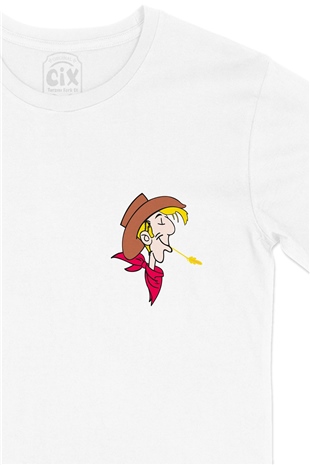 Red Kit Lucky Luke Cep Logo Tasarımlı Beyaz Tişört