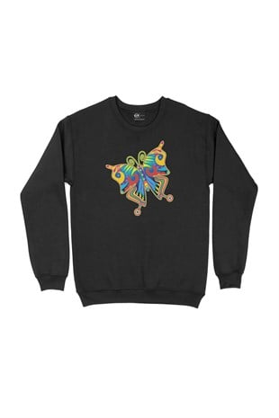 Rengarenk Kelebek Siyah Sweatshirt
