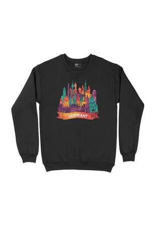 Renkli Almanya İllüstrasyon Siyah Sweatshirt
