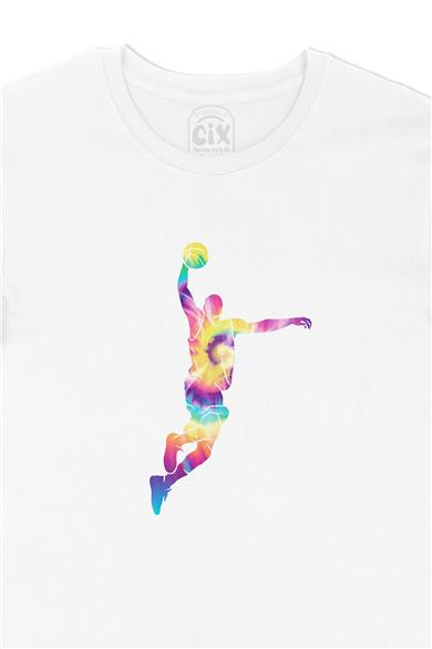 Renkli Basketbolcu Beyaz Tişört