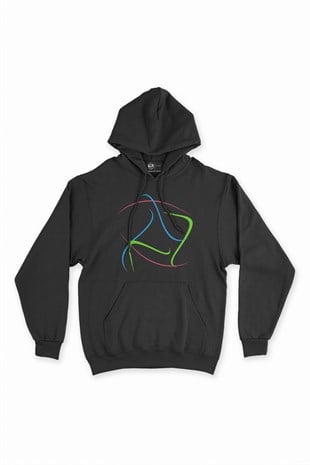 Renkli Çizgili Siyah Kapşonlu Sweatshirt Hoodie