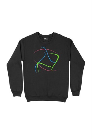 Renkli Çizgili Siyah Sweatshirt