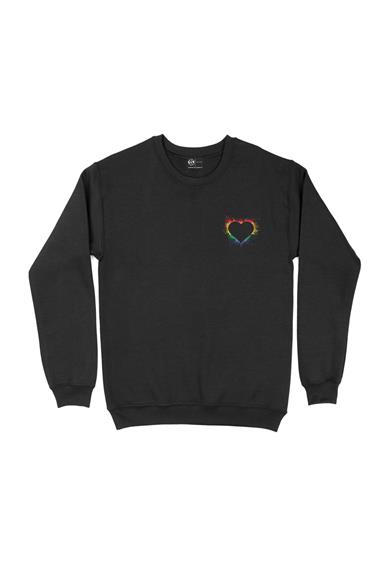 Renkli Dağınık Kalpli Cep Tasarım Baskılı Sweatshirt