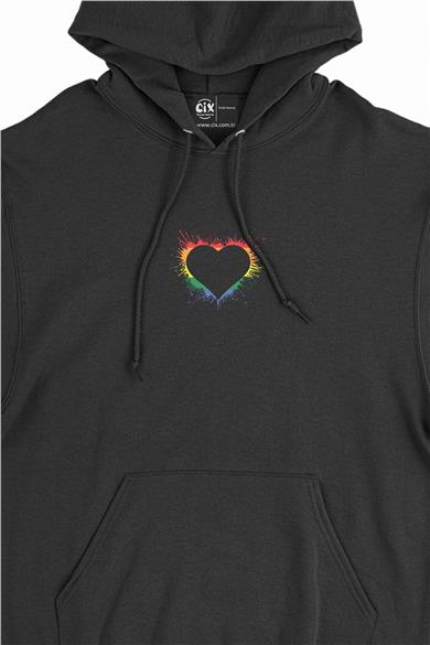 Renkli Dağınık Kalpli Minimal Kapşonlu Sweatshirt Hoodie