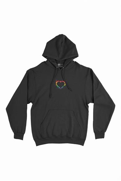 Renkli Dağınık Kalpli Minimal Kapşonlu Sweatshirt Hoodie