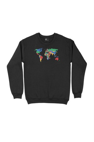 Renkli Dünya Haritalı Sweatshirt