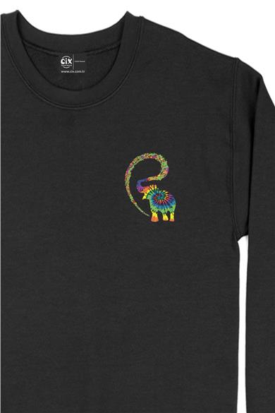 Renkli Fil Gökkuşağı Cep Tasarım Baskılı Sweatshirt