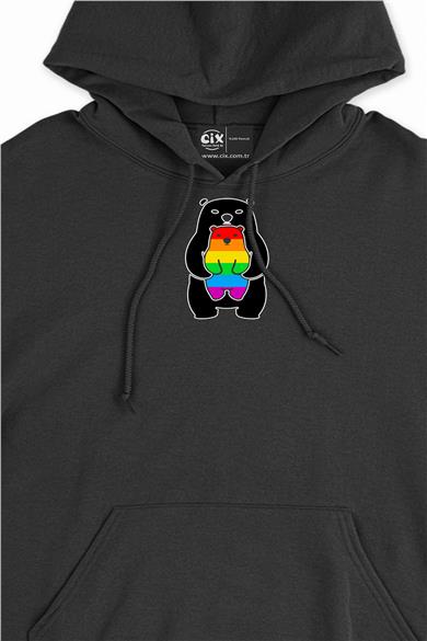 Renkli Gökkuşağı Ayıcık Kapşonlu Sweatshirt Hoodie