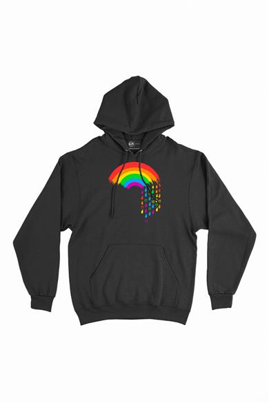 Renkli Gökkuşağı Kalpli Kapşonlu Sweatshirt Hoodie