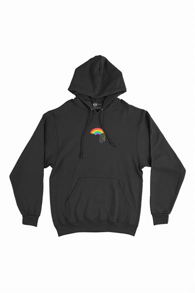 Renkli Gökkuşağı Kalpli Minimal Kapşonlu Sweatshirt Hoodie