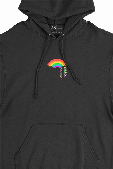 Renkli Gökkuşağı Kalpli Minimal Kapşonlu Sweatshirt Hoodie