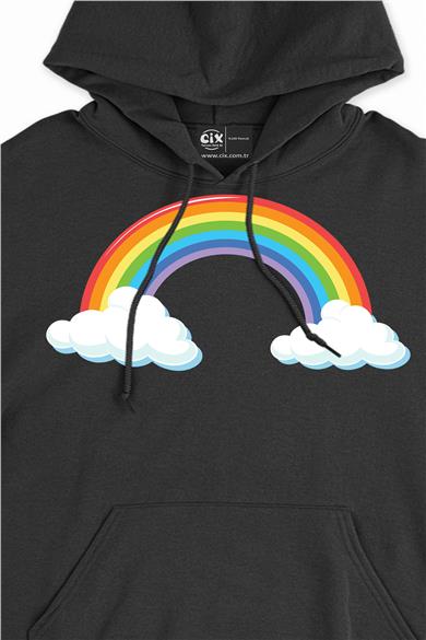 Renkli Gökkuşağı Kapşonlu Sweatshirt Hoodie