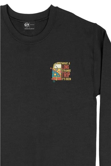 Renkli Karavan Seyahat Cep Tasarım Baskılı Sweatshirt