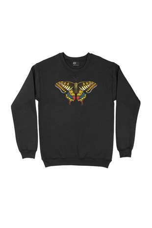 Renkli Kelebek Siyah Sweatshirt