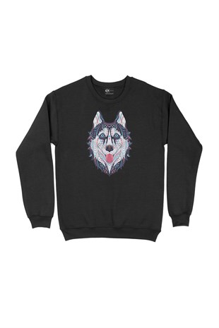 Renkli Kurt Siyah Sweatshirt