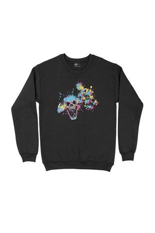 Renkli Kuru Kafa Siyah Sweatshirt