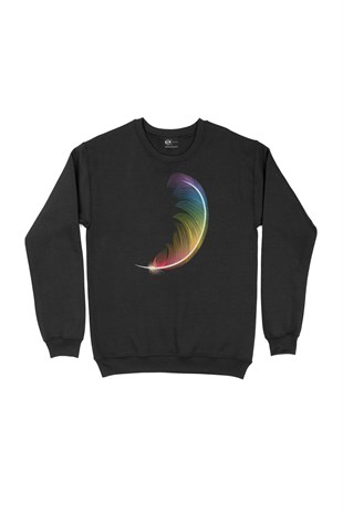 Renkli Kuş Tüyü Siyah Sweatshirt