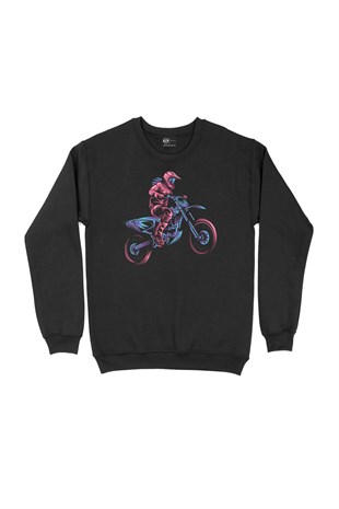 Renkli Motorcu Siyah Sweatshirt