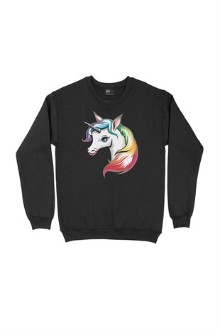 Renkli Unicorn Siyah Sweatshirt