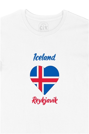 Reykjavik İzlanda Bayraklı Kalpli Tişört