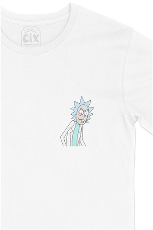 Rick And Morty Cep Logo Tasarımlı Beyaz Tişört
