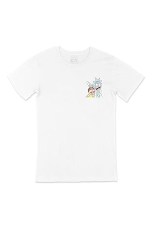 Rick And Morty Tasarımlı Cep Logo Tasarımlı Beyaz Tişört